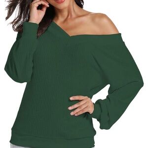 Chic Off-Shoulder Green Sweater
